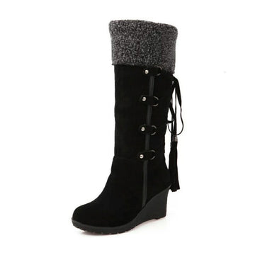 Women’s Astrid Faux-Fur Trim Wedge Winter Boots - Cozy Knee-High Design