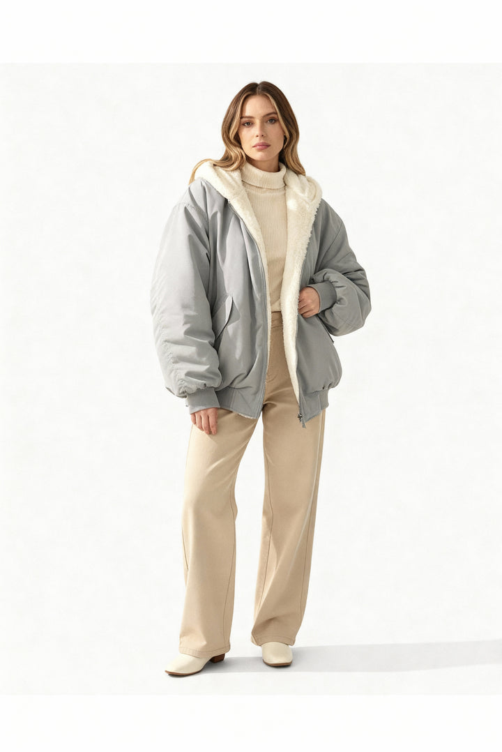 Women’s Cozy Oversized Fleece-Lined Puffer Jacket - Winter Warm Zip-Up Coat