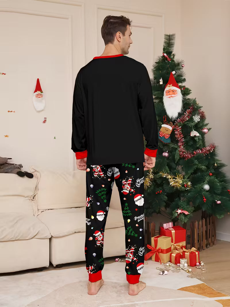 Men’s Santa Print Christmas Pajama Set - Long Sleeve Lounge Wear
