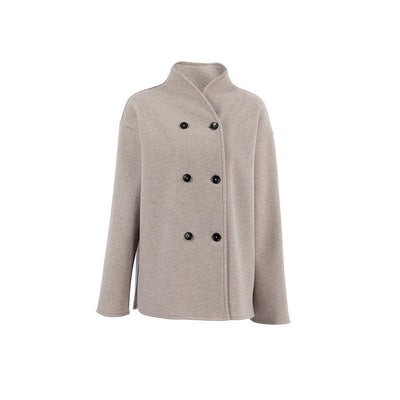 Women’s Short Double-Breasted Coat - Minimalist Tailored Winter Jacket