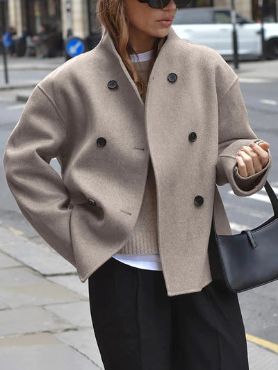 Women’s Short Double-Breasted Coat - Minimalist Tailored Winter Jacket