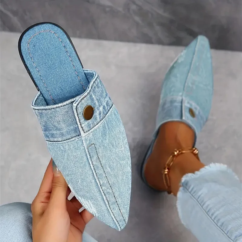 Women's Denim Mule Slides