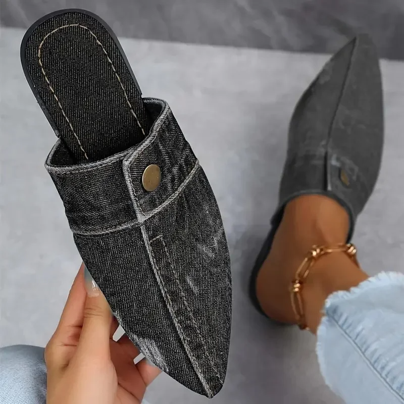 Women's Denim Mule Slides