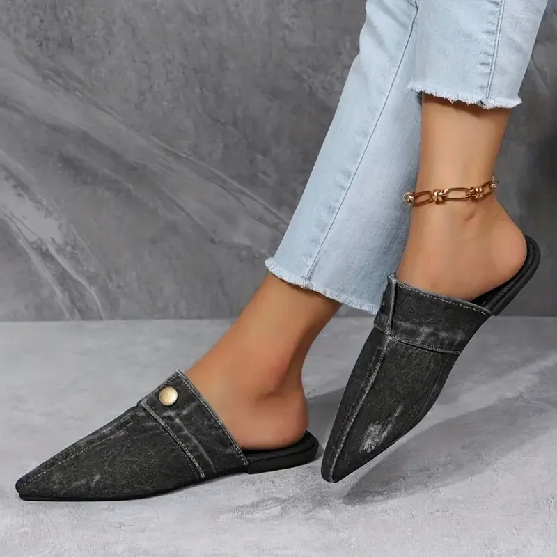 Women's Denim Mule Slides