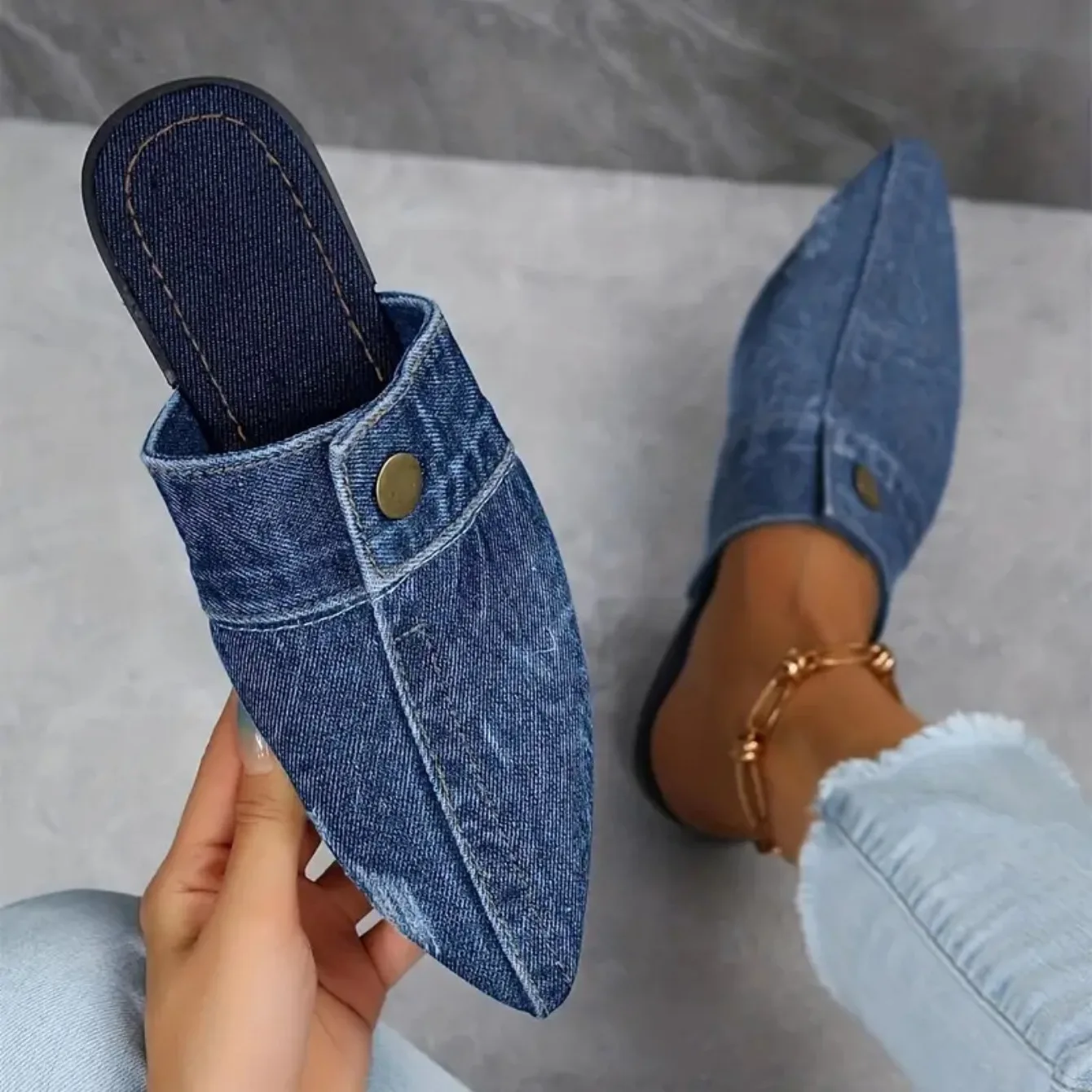 Women's Denim Mule Slides