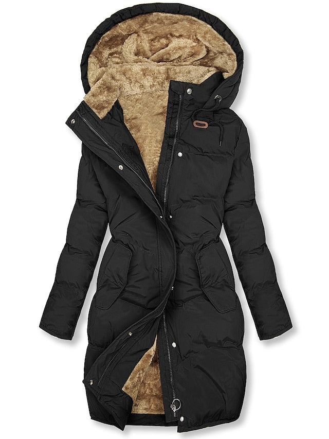 Women’s Long Hooded Winter Parka - Thick Padded Coat Fleece Lining