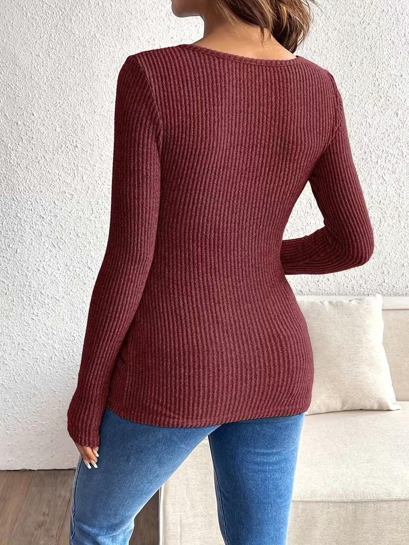 Women’s Maternity Knit Pullover - Soft Ribbed Long Sleeve Nursing Sweater