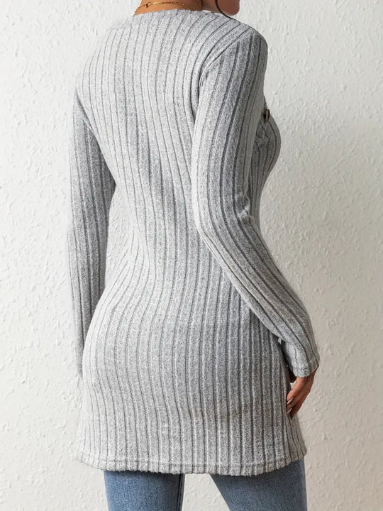 Women’s Long Sleeve Tunic Top - Square Neck Button Detail