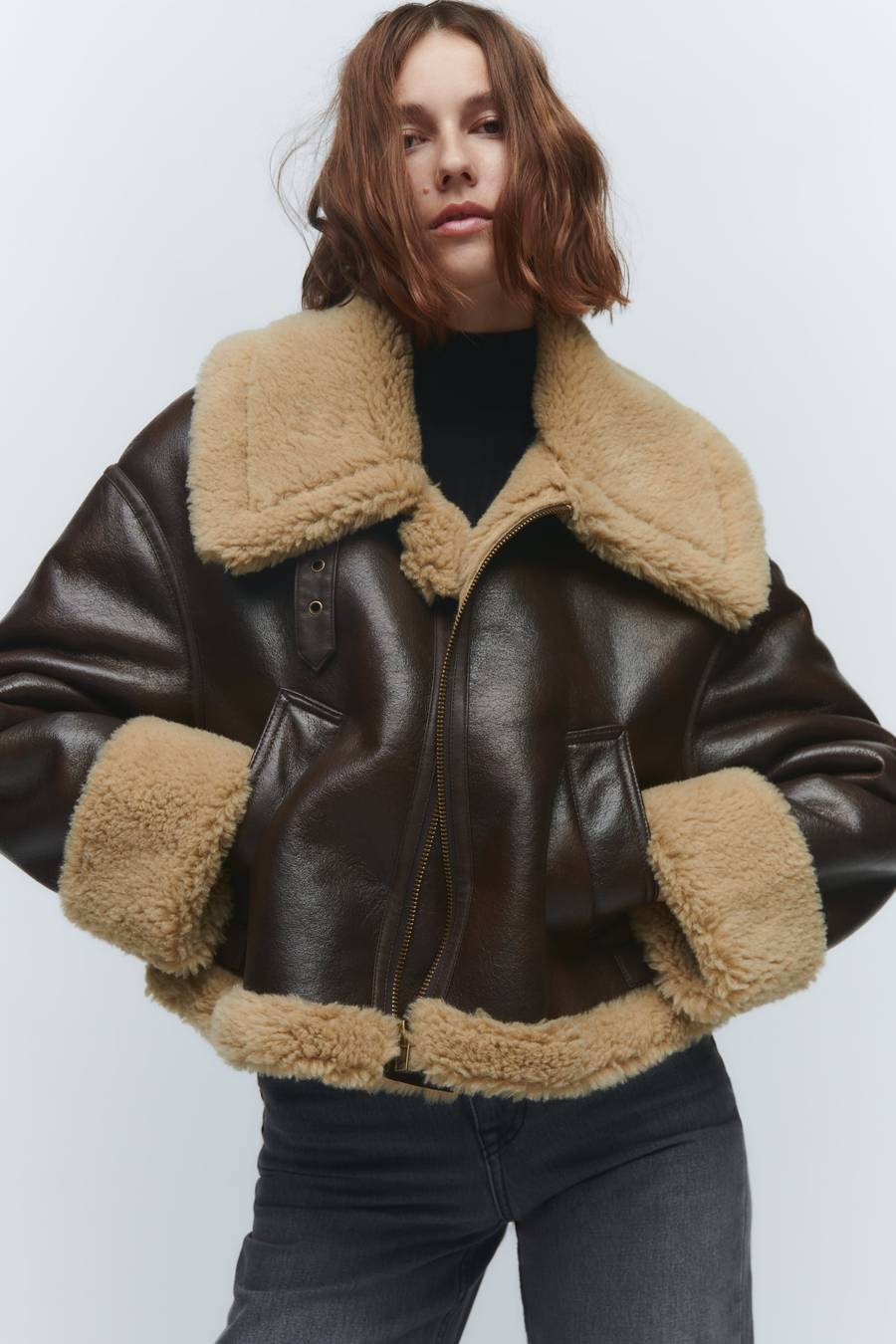 Women’s Faux-Suede Shearling Jacket – Oversized Fit