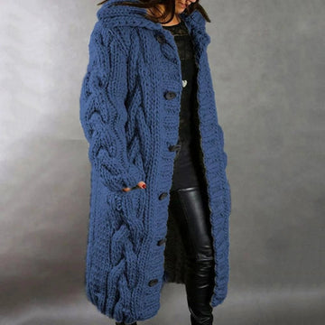 Women’s Elara Chunky Knit Button-Down Longline Cardigan Coat