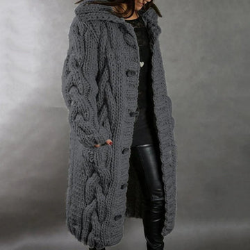 Women’s Elara Chunky Knit Button-Down Longline Cardigan Coat