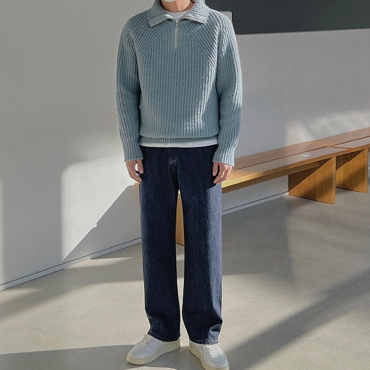 Men’s Half-Zip Knit Sweater – Ribbed High-Collar Pullover