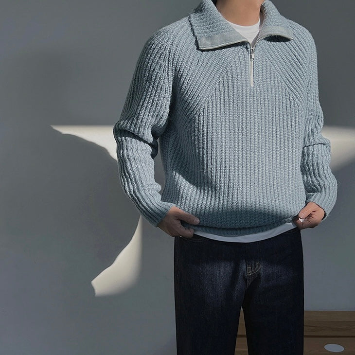 Men’s Half-Zip Knit Sweater – Ribbed High-Collar Pullover