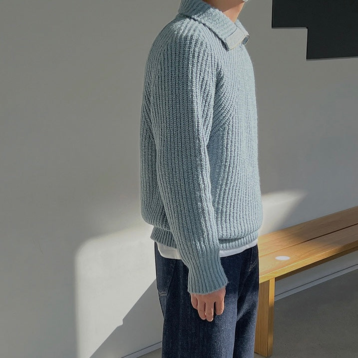 Men’s Half-Zip Knit Sweater – Ribbed High-Collar Pullover