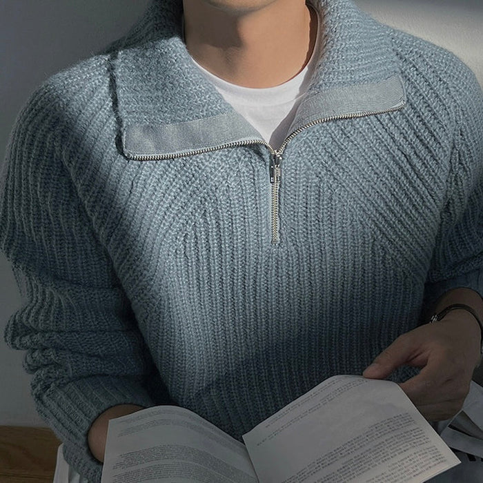 Men’s Half-Zip Knit Sweater – Ribbed High-Collar Pullover