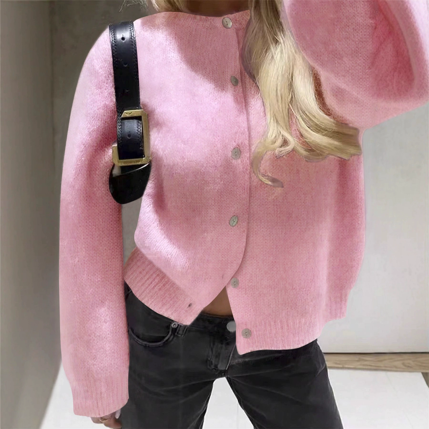 Women’s Cropped Button-Up Cardigan - Long Sleeve Knit