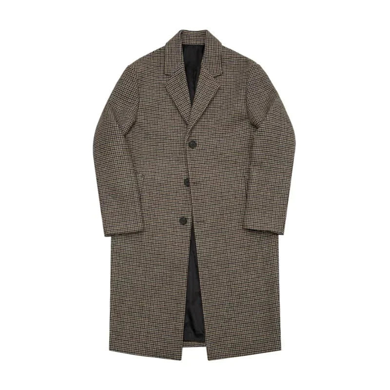 Men’s Houndstooth Overcoat - Classic Long Checked Coat