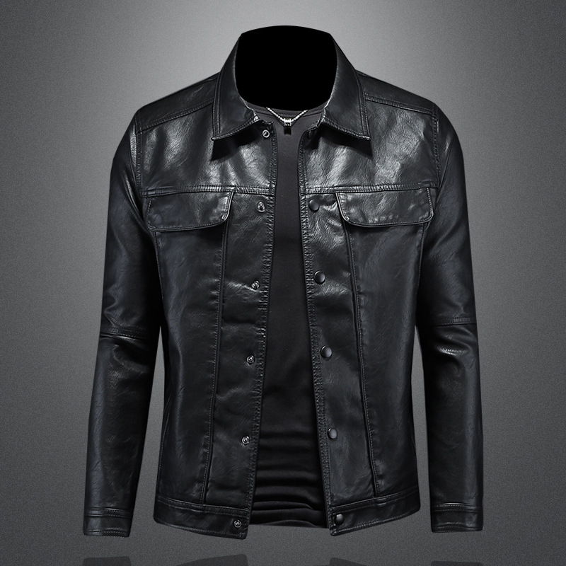 Men’s Classic Leather Jacket - Button-Front Casual Outerwear