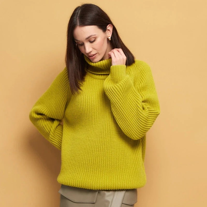 Women’s High Neck Chunky Knit Sweater - Oversized Winter Pullover