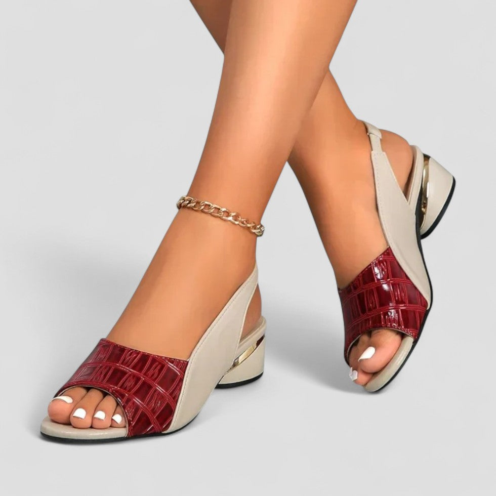 Women’s Two-Tone Slingback Block Heel Sandals - Open Toe