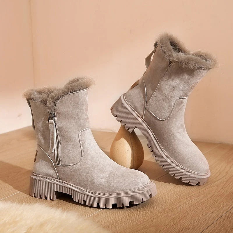 Women’s FrostStep Plush-Lined Winter Ankle Boots – Zip-Up Chunky Sole