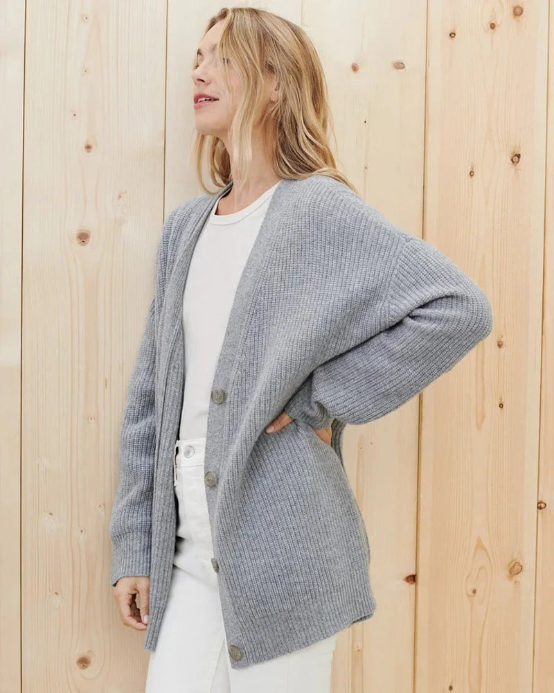 Women’s Oversized Button-Front Cardigan - Casual Knit Sweater