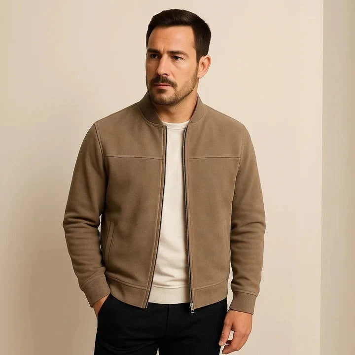 Men’s Suede Zip Jacket – Minimalist Casual Outerwear