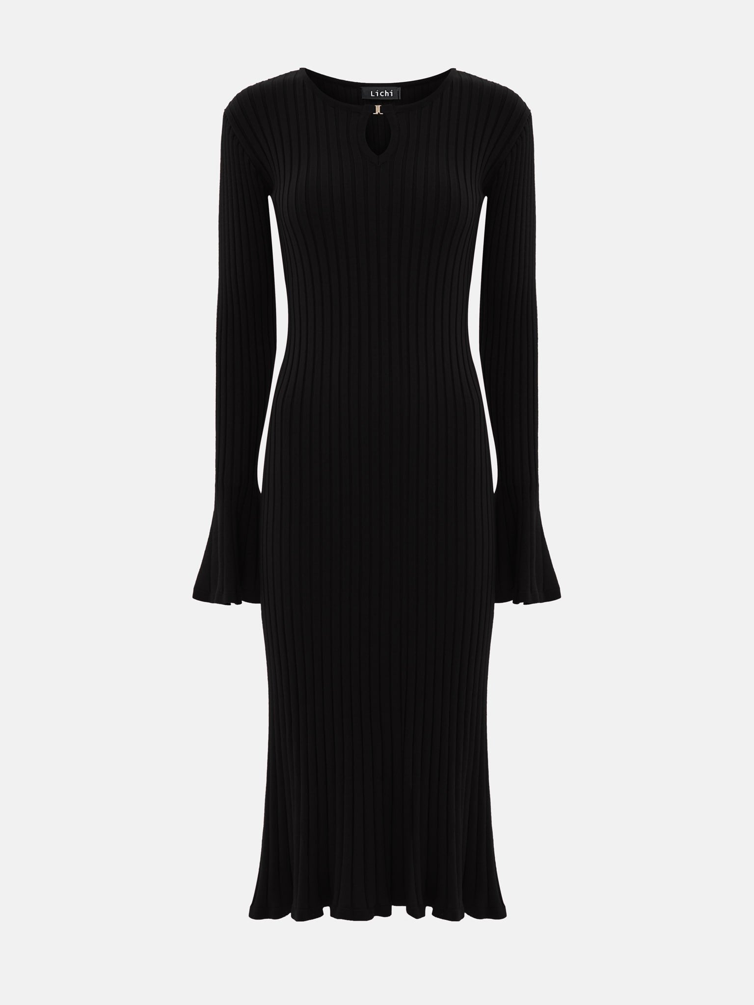 Women’s Ribbed Long Sleeve Midi Dress - Flared Cuff Detail