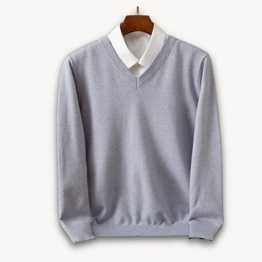 Men’s Preston Layered Collar Knit Sweater - V-Neck Pullover