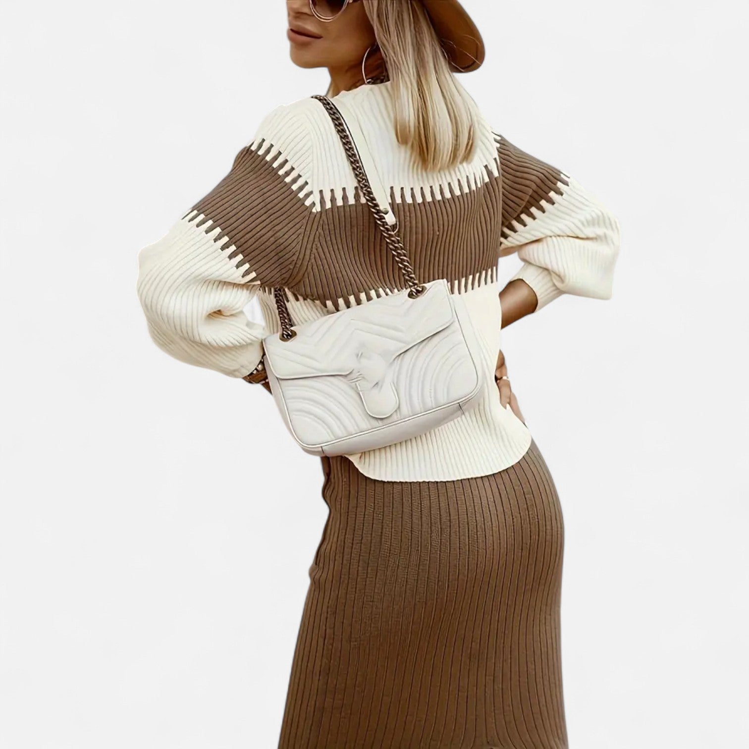 Women’s Two-Piece Knit Set - Long Sleeve Sweater Ribbed Skirt Ensemble
