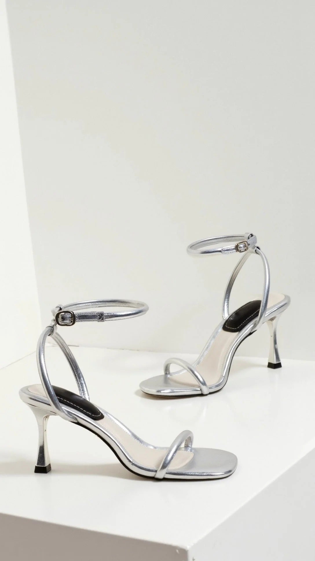 Women’s Metallic Strappy Heeled Sandals - Elegant Square Toe Shoes