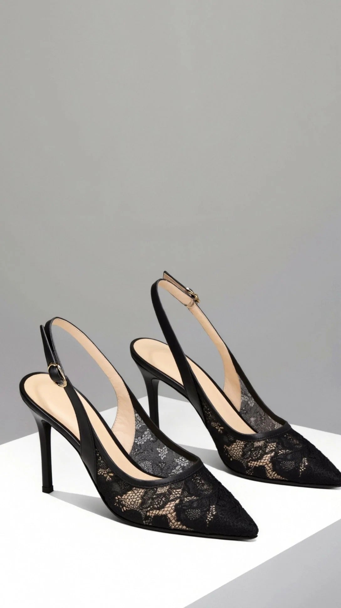 Women’s Rachel Lace Slingback Heels - Elegant Pointed Toe Sandals