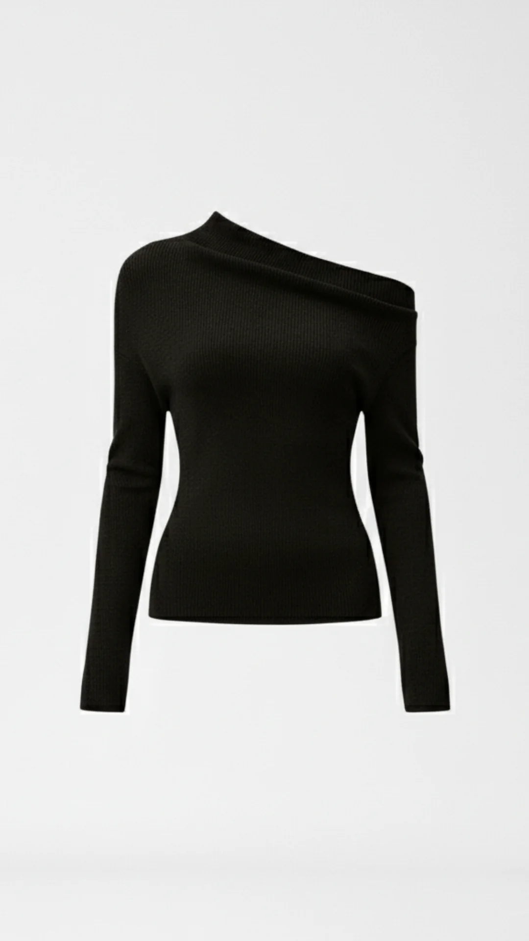 Women’s One-Shoulder Ribbed Knit Top - Asymmetric Long Sleeve