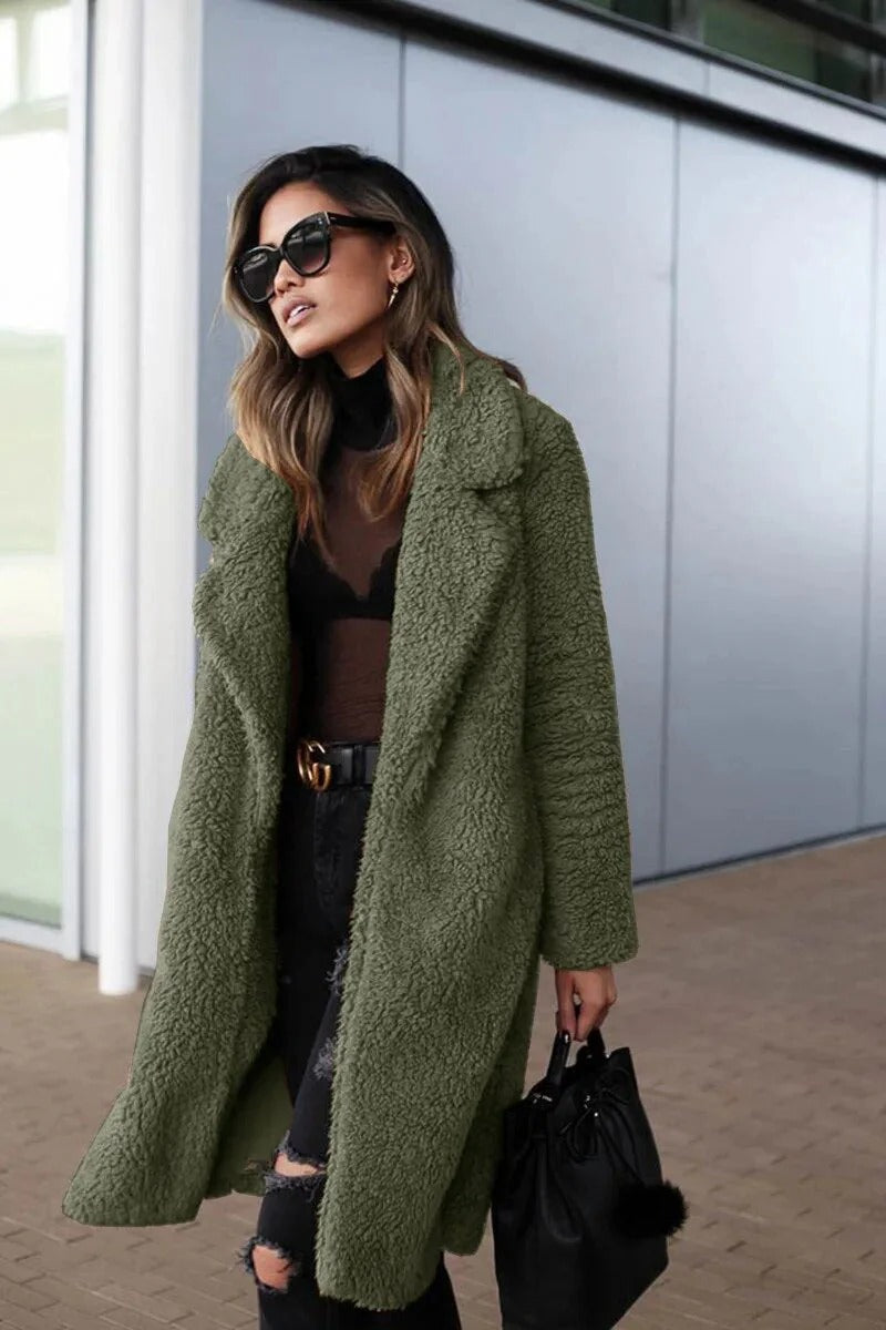 Women’s Cozy Oversized Teddy Coat - Longline Plush Winter Jacket