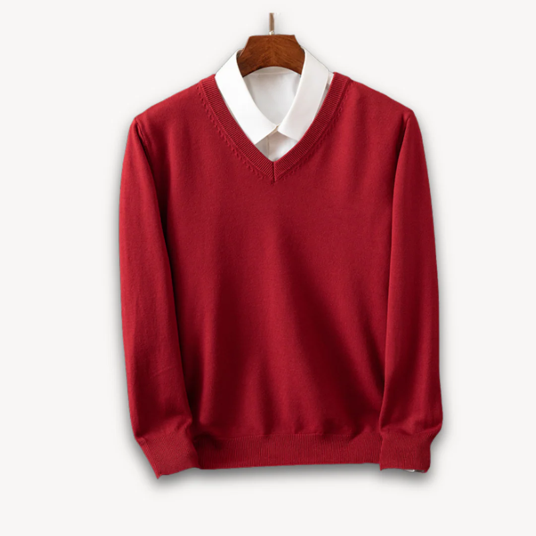 Men’s Preston Layered Collar Knit Sweater - V-Neck Pullover