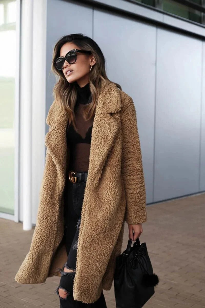 Women’s Cozy Oversized Teddy Coat - Longline Plush Winter Jacket