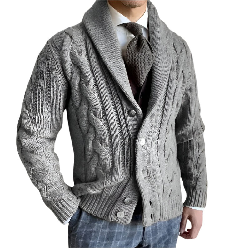 Men’s Cable-Knit Shawl Cardigan - Button-Front Knitwear