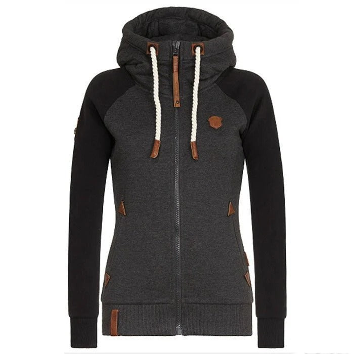 Women’s Contrast Sleeve Zip Hoodie - Soft Casual Everyday Layer