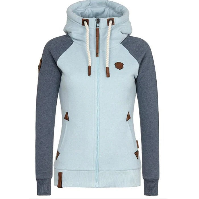 Women’s Contrast Sleeve Zip Hoodie - Soft Casual Everyday Layer