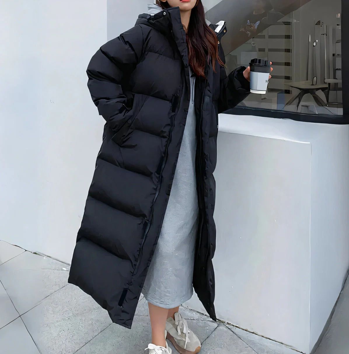 Women’s Long Puffer Coat - Hooded Quilted Winter Outerwear