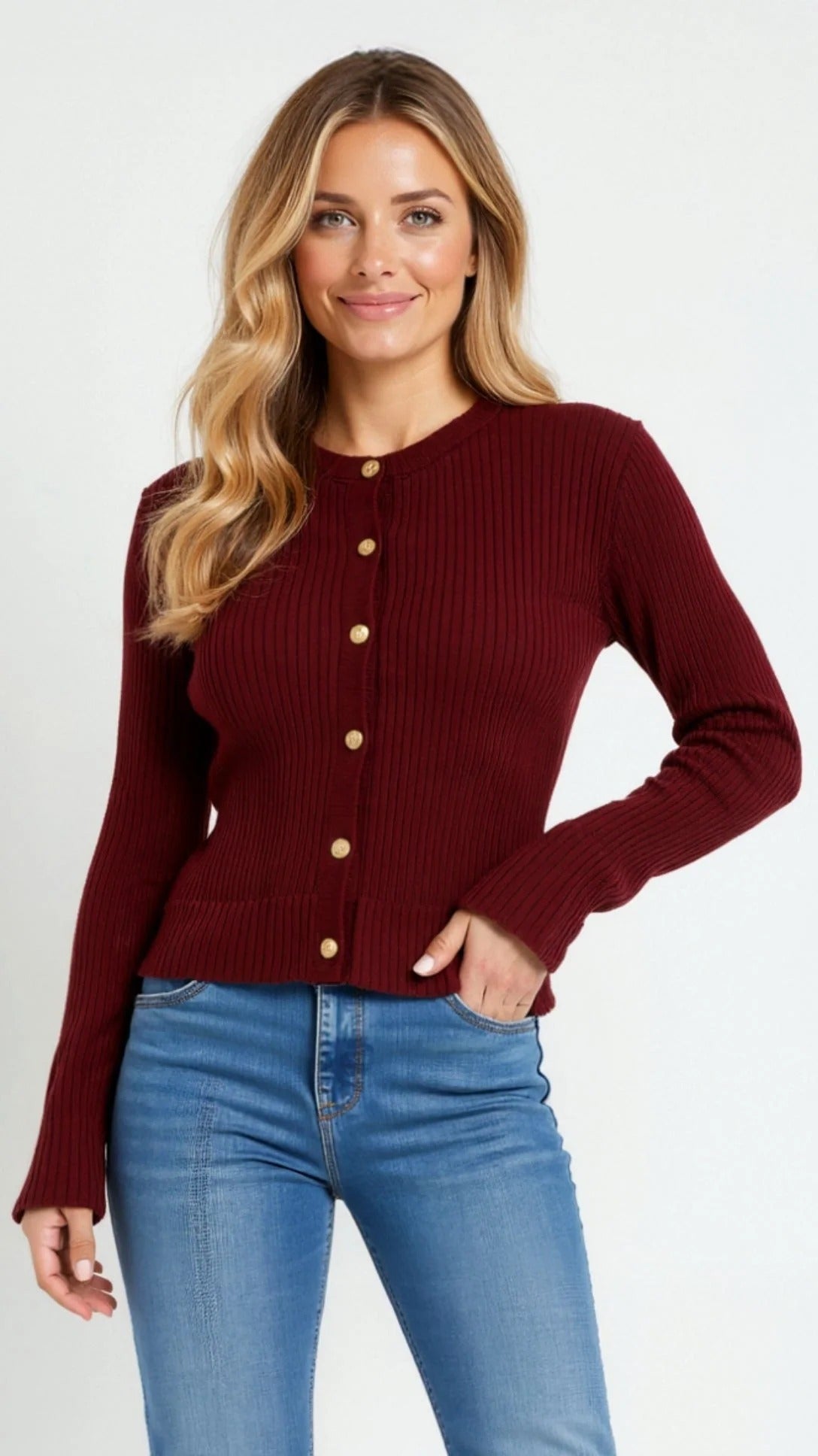 Women’s Ribbed Button-Up Knit Cardigan - Classic Slim Fit Sweater