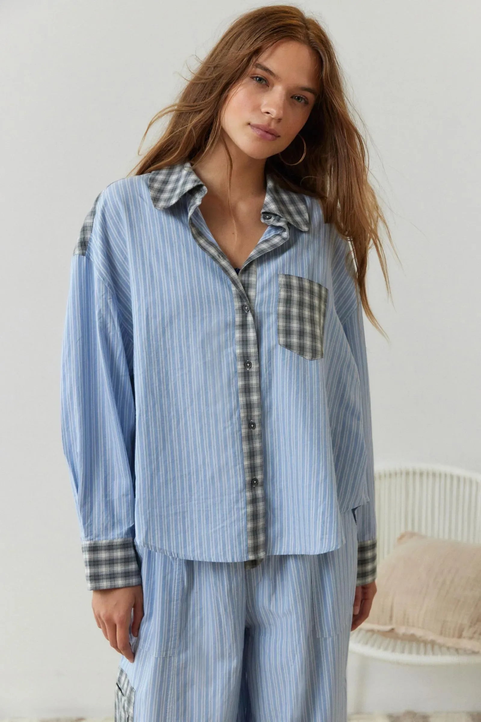 Women’s Striped Pajama Set - Relaxed Fit Button-Up Sleepwear