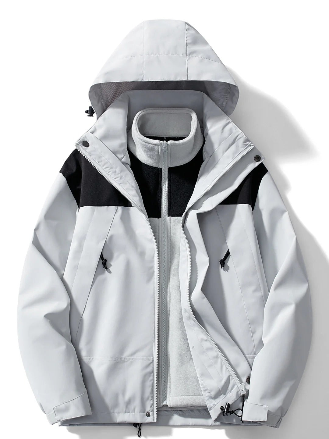 Women’s Two-Tone Hooded Outdoor Jacket - Functional Zip-Up Design