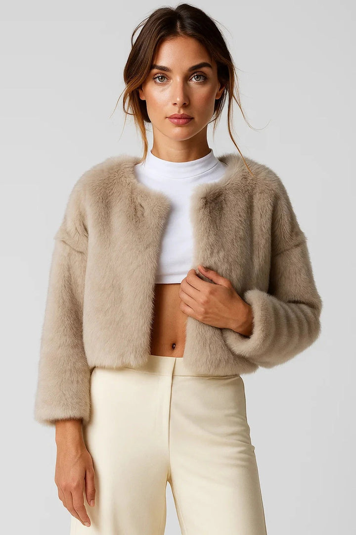 Women’s Liora Faux Fur Cropped Jacket - Plush Soft Touch Outerwear