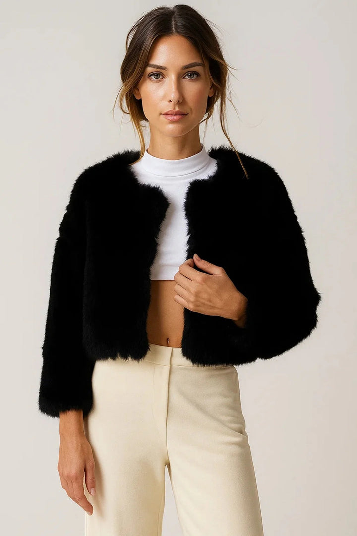 Women’s Liora Faux Fur Cropped Jacket - Plush Soft Touch Outerwear