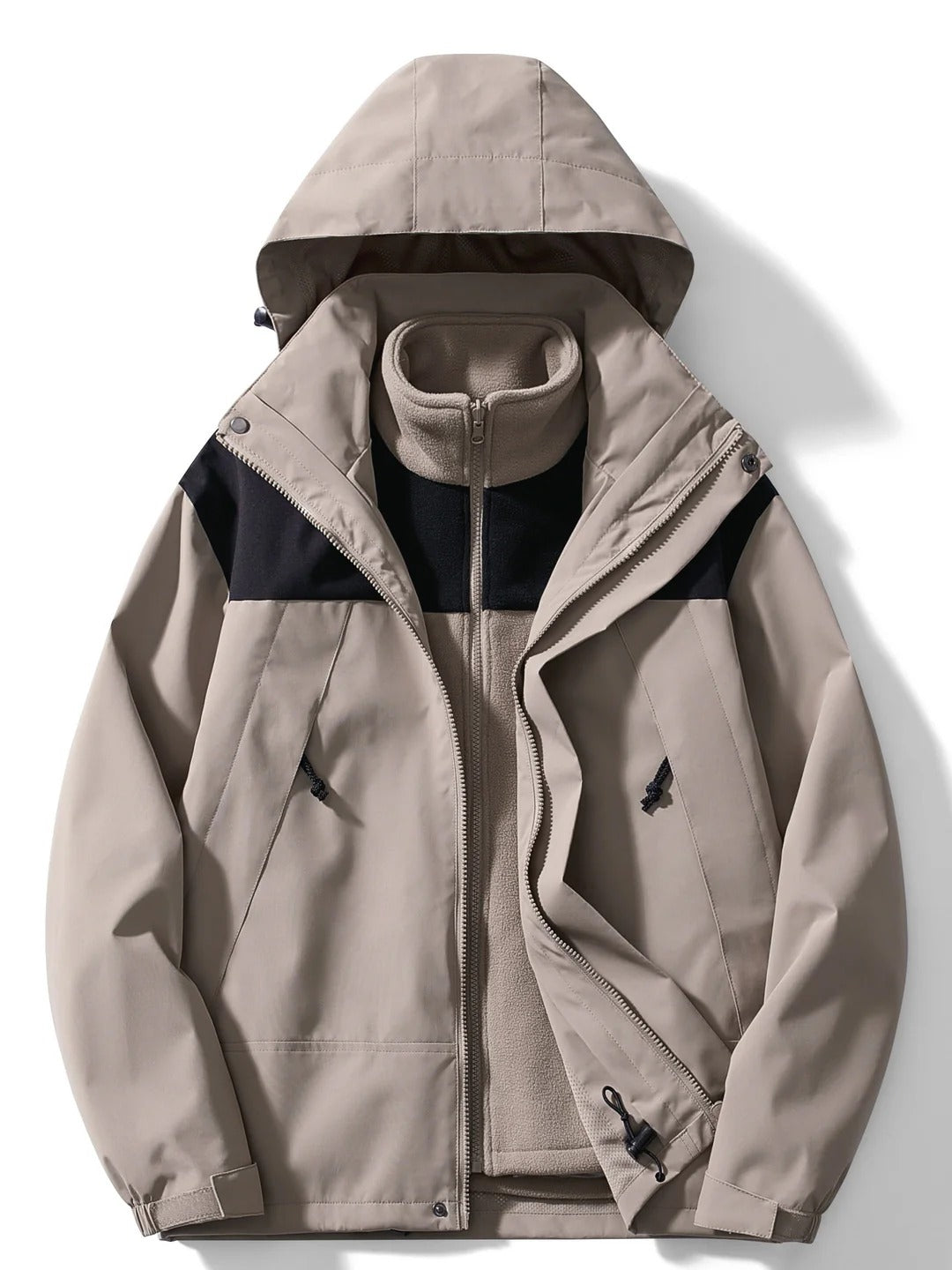 Women’s Two-Tone Hooded Outdoor Jacket - Functional Zip-Up Design