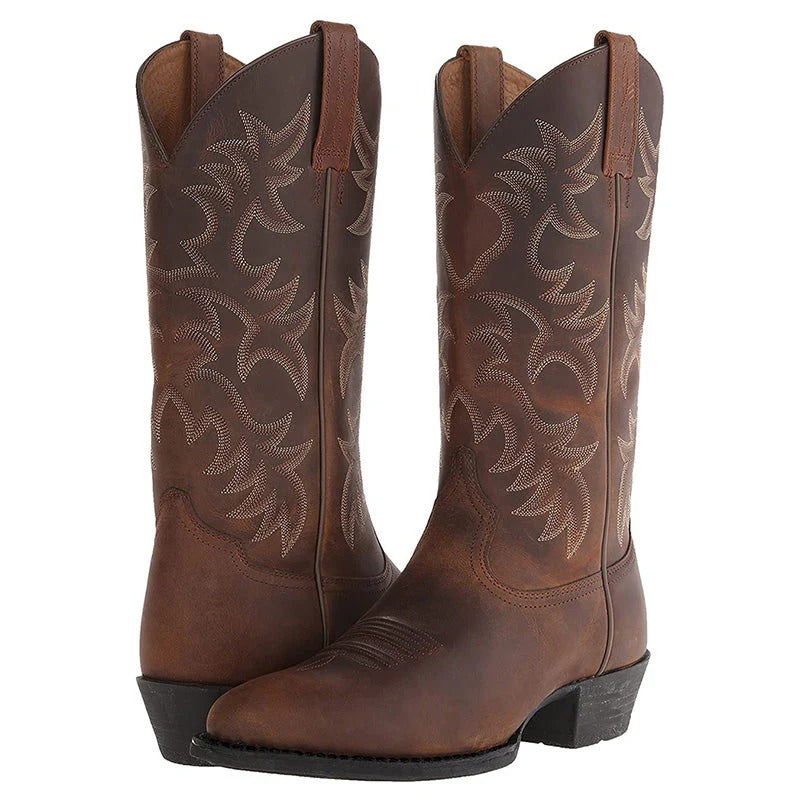 Women’s Midnight Western Leather Boots - Classic Embroidered Cowboy Style