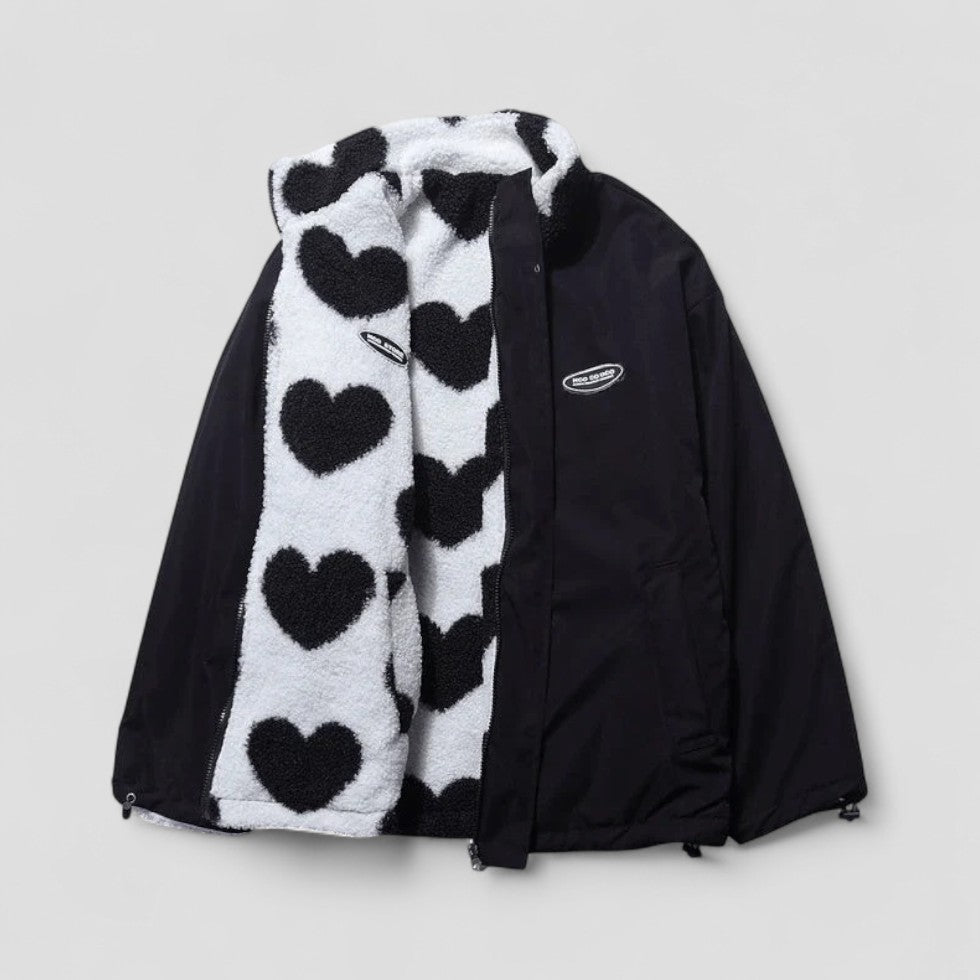 Women’s Reversible Heart Lined Puffer Jacket - Cozy Zip-Up Coat