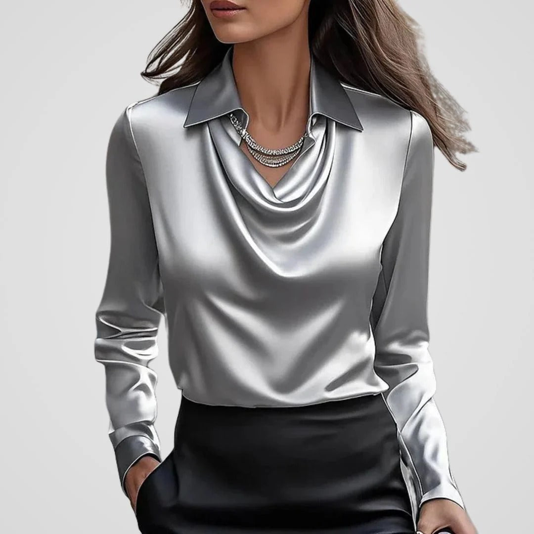Women’s Celeste Satin Drape Collar Blouse