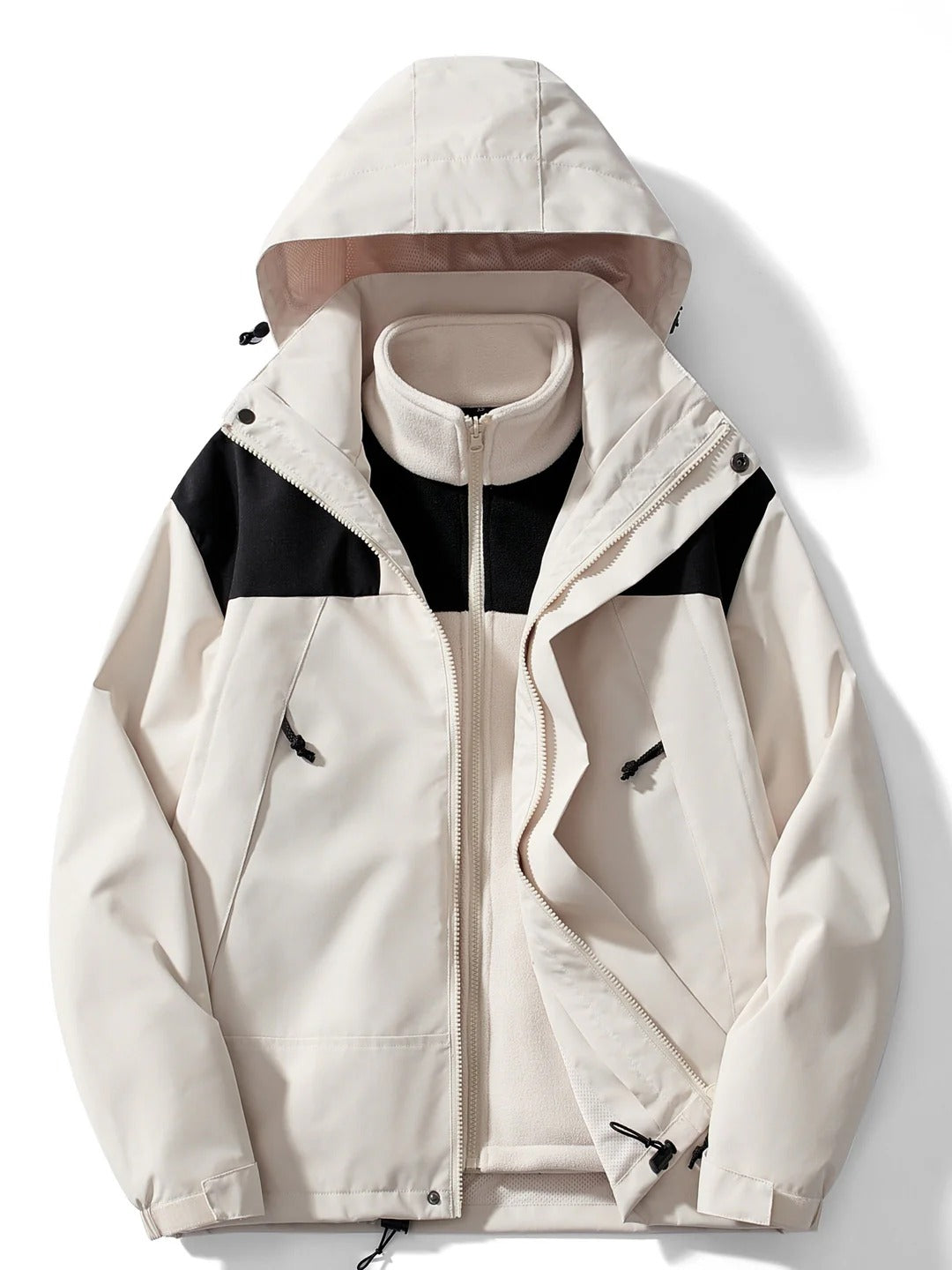 Women’s Two-Tone Hooded Outdoor Jacket - Functional Zip-Up Design